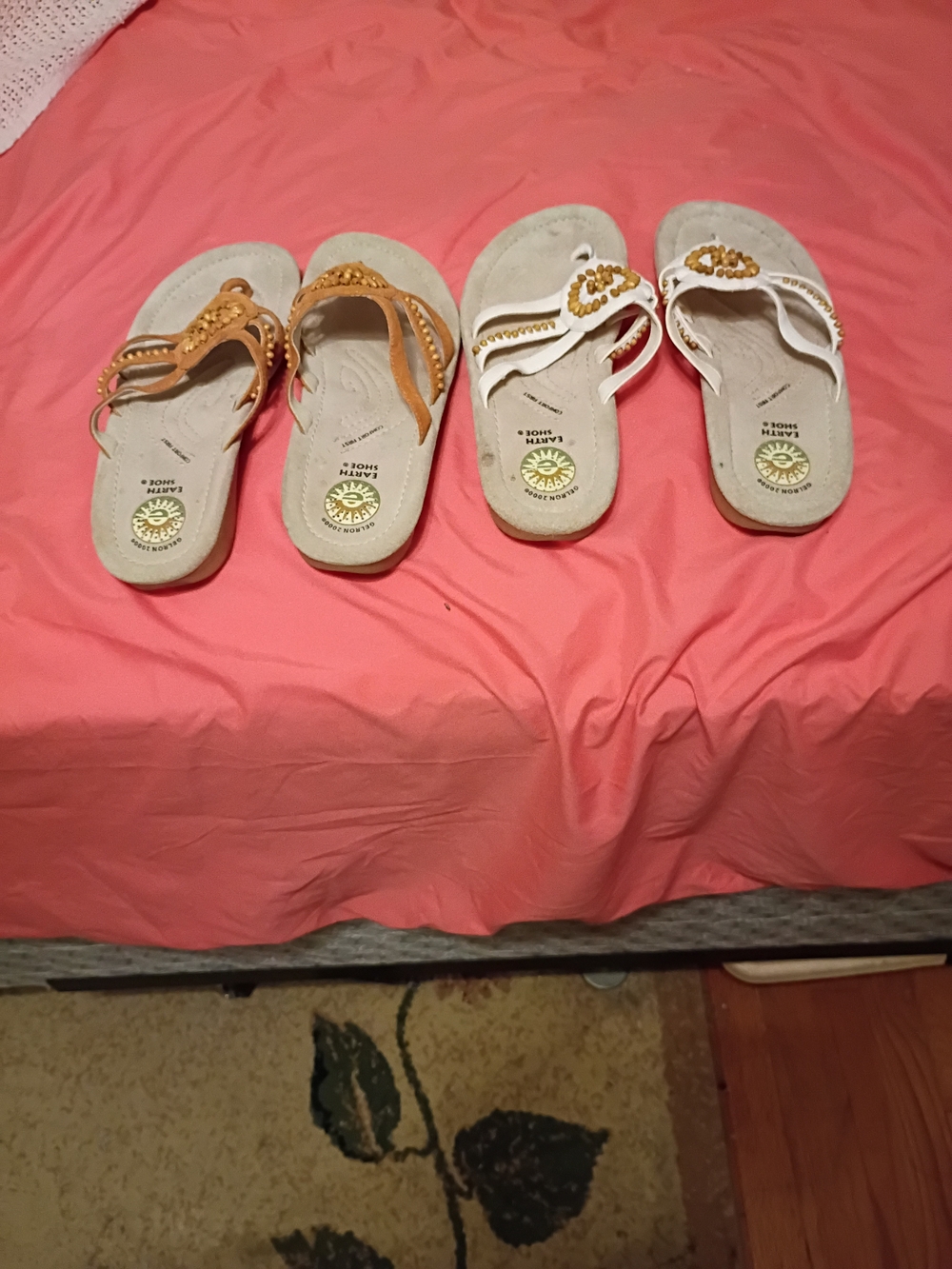 Set of Two Beaded Thong Sandals in Tan and White